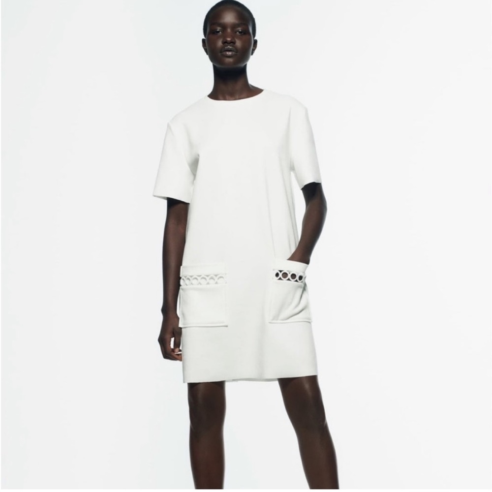 NWOT Zara White/ Off White Suede Mini Dress, Short Sleeves with Pockets